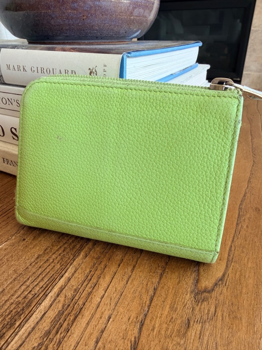 Longchamp Small Lime Green Wallet Zip Coin Purse Compact Leather Chic - Picture 3 of 7